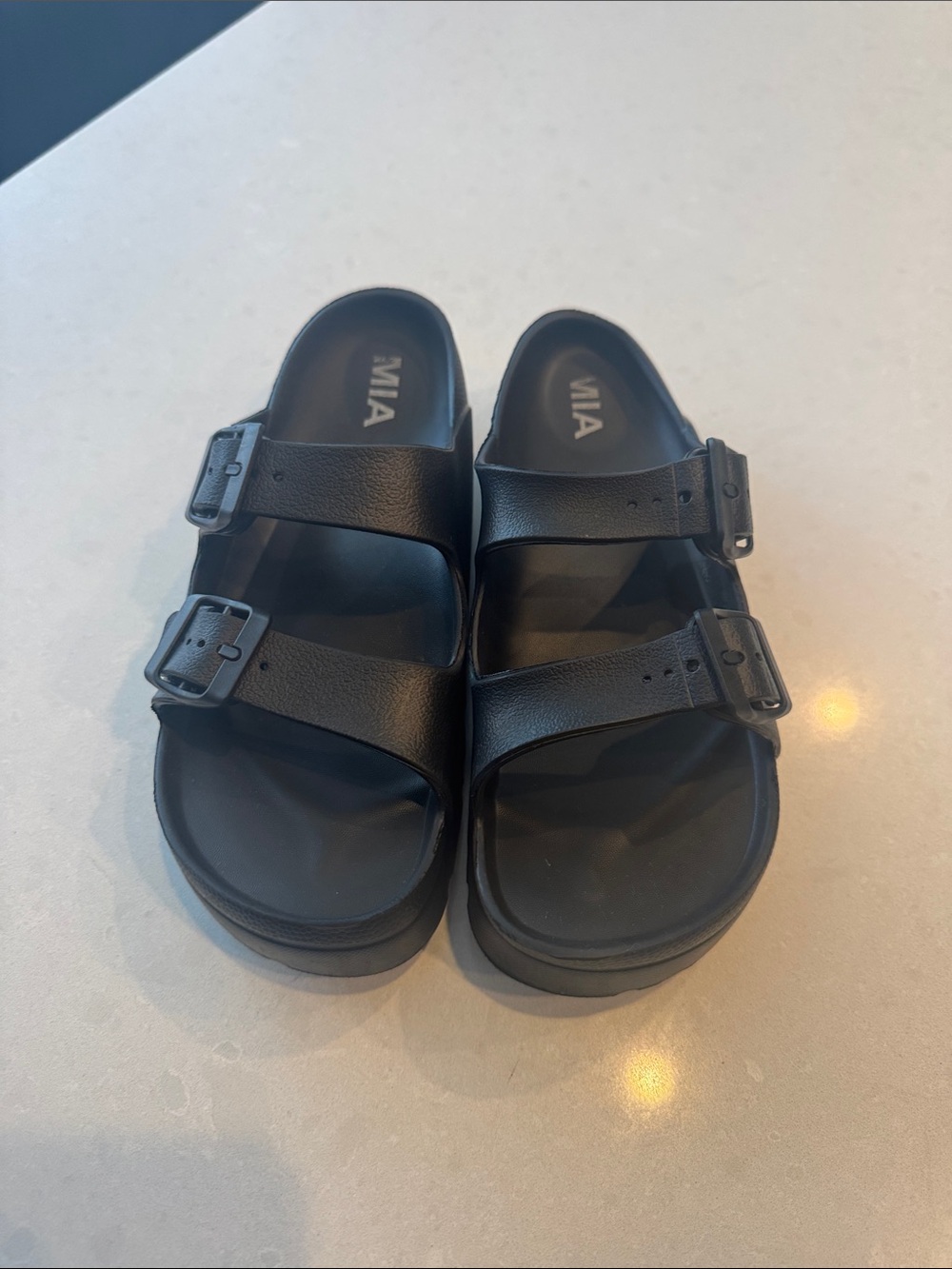 MIA Kids Black Dual-Buckle Slide Sandals